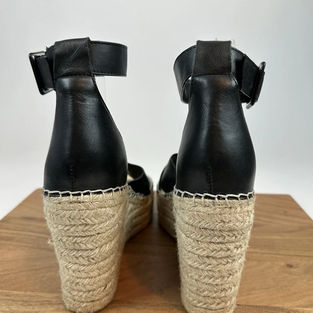New Womens Marc Fisher LTD Able Espadrille Black Platform Wedge Sandals Size‎ 11